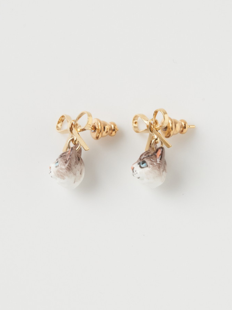 NACH ナッシュ Bow &Ragdoll Head Cat ピアス 動物アクセサリー (両 NACH ナッシュ Bow &Ragdoll Head Cat ピアス 動物アクセサリー (両